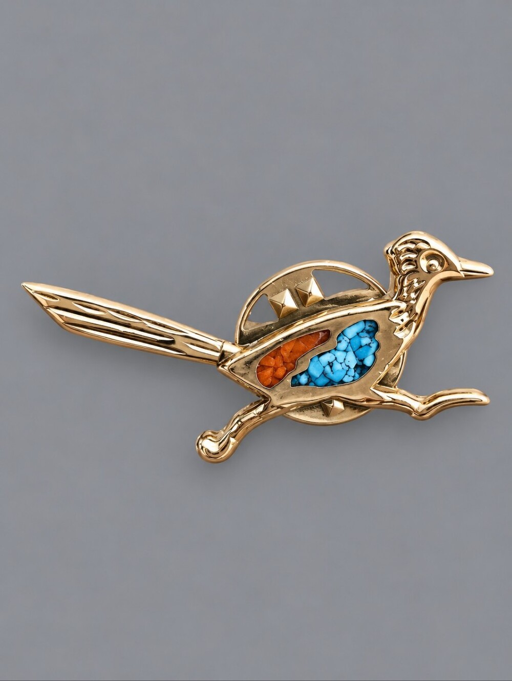 Vintage Turquoise Chip Roadrunner Tie Lapel Hat Pin